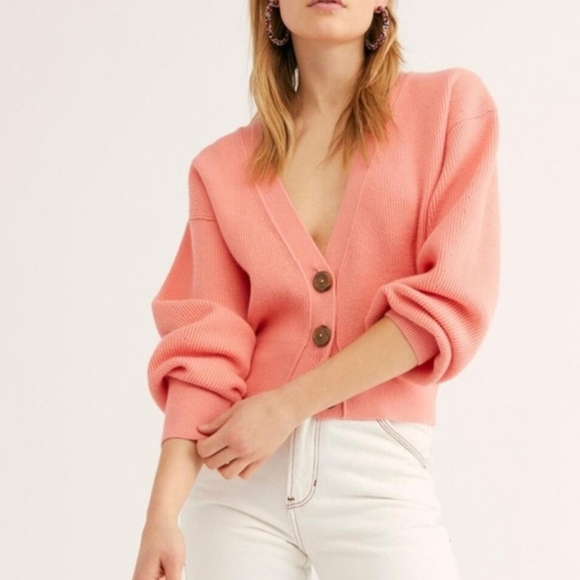 Free People Sweaters - Free People Big Plans Ribbed Cardigan Sweater - Size Large - Peach/Coral